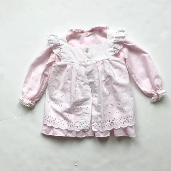 Vintage Pink dot dress w/eyelet pinafore 12-18m - Picture 6 of 6